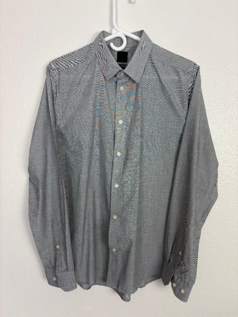 H&M Collar Long Sleeve Gray Shirt Mens Medium Slim Fit